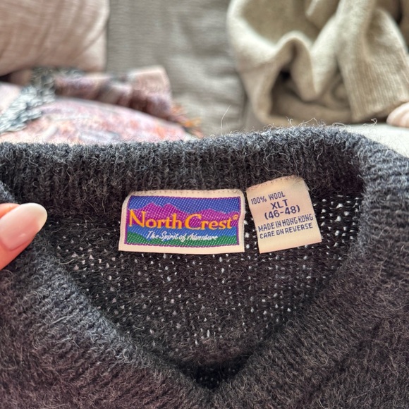 Northcrest Charcoal Fair Isle V-Neck Sweater with Cream & Blue Pattern - Picture 2 of 3